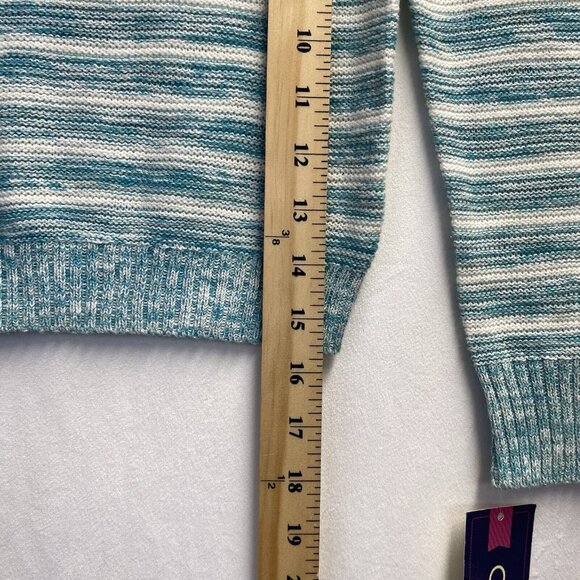 Cherokee Round Neck Long Sleeve Knit Sweater Girls S/P(6/6X) White/Green Stripes - Picture 7 of 16